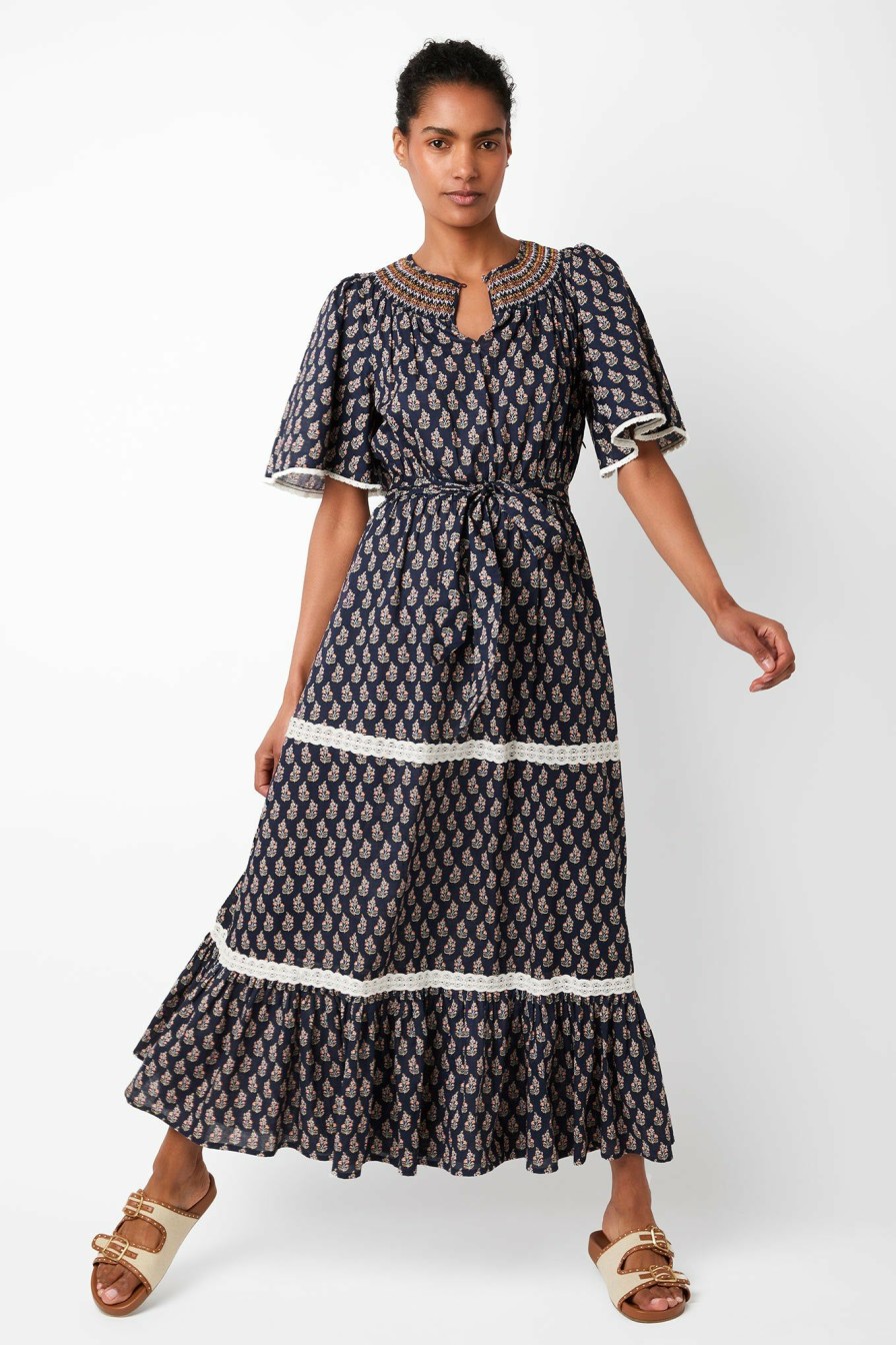 Clothing WYSE London  | Drew Woodblock Print Dress - Midnight/Multi