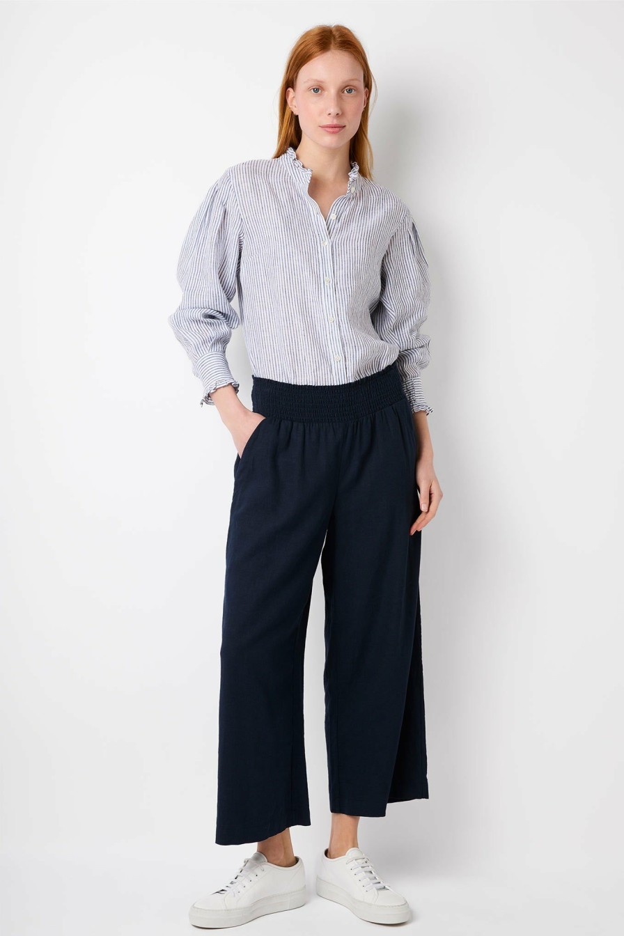 Clothing WYSE London | Ophelie Linen Crop Trouser - Midnight ~ Doreenelva